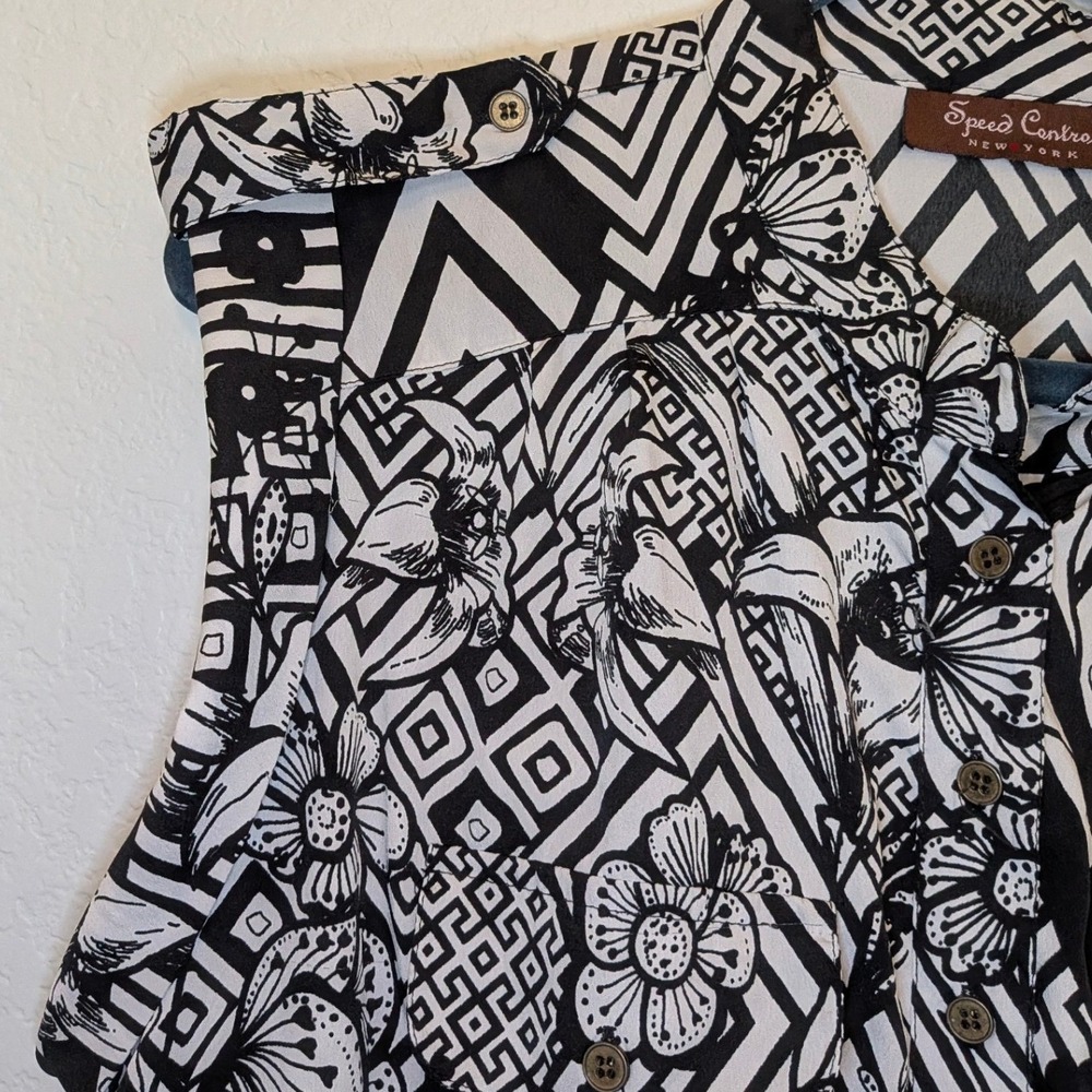 Plus Size Speed Control NY Women's 2X Dress Black White Geometric Floral Pocket - Picture 5 of 10
